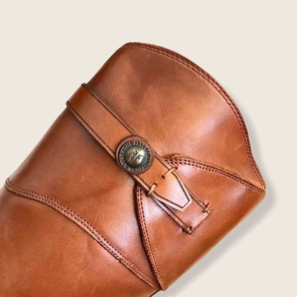 $399 Frye Molly Button Cognac Brown Leather Knee High Tall Zip Up Riding Boot - Picture 14 of 16